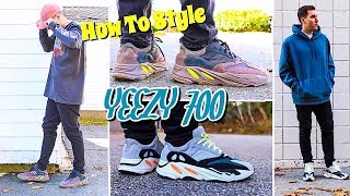 HOW TO STYLE  ADIDAS YEEZY 700  MAUVE amp WAVE RUNNER SNEAKER [upl. by Tippets929]