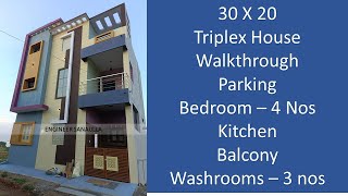 Modern 30 X 20 Triplex House  600 Sqft 4 BHK Independent House  South Face Road House Walkthrough [upl. by Esirrehc888]