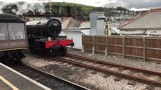 7827 Lydham Manor runs round its train in Kingswear [upl. by Nnahtur]