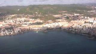 Landing at Ibiza Airport feat aerial views of Ibizas East Coast [upl. by Nemsaj372]