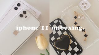 iphone 11 white aesthetic unboxing in 2022 ☁️ cute accessories  camera test 🖤 [upl. by Naihtsirc295]