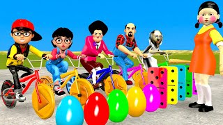 Scary Teacher 3D vs Squid Game Wheel Bicycle Honeycomb Candy And Wooden Door 5 Times Challenge [upl. by Assiluj]