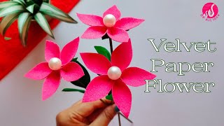 Velvet Paper Flower  Handmade Flower  Paper Craft  Velvet Paper Craft [upl. by Sukramaj]