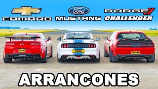 Ford Mustang King Cobra vs Chevy Camaro vs Dodge Challenger SRT ARRANCONES [upl. by Weinstein]