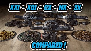 SRAM Eagle Comparison  SX vs NX vs GX vs X01 vs XX1 vs AXS [upl. by Zoie549]