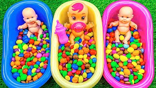 Oddly Satisfying Video  Full of 3 Rainbow BathTubs Candy with MampMs amp Magic Slime  Cutting ASMR [upl. by Svend]