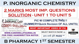 Solution 2 Marks  Pharmaceutical Inorganic Chemistry 1st semester  Quick Revision  Carewell P [upl. by Novihc]