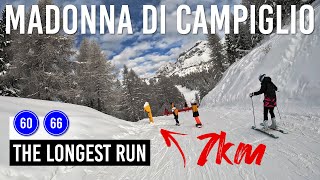 The Longest Run in Madonna di Campiglio via blue pistes 60 and 66 [upl. by Nail]