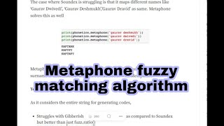 Metaphone fuzzy matching algorithm [upl. by Harley]