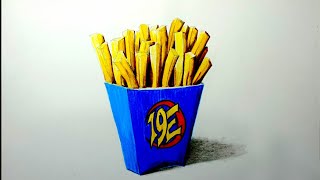 French Fries drawing and pencil color tutorial for students [upl. by Buyer]