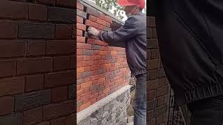 Spliced ​​red brick installation process for courtyard exterior walls [upl. by Ennahgem]