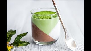 TriLayer Matcha Panna Cotta Vegan GF Recipe [upl. by Dorey70]