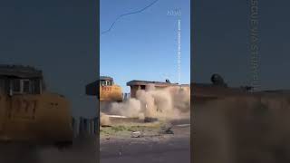 Train in Texas slams into pickup truck stuck in crossing shorts [upl. by Burnley]