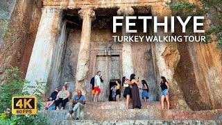 Ancient LYCIAN ROCK TOMBS  Fethiye Turkey street walking tour 4K 60 FPS [upl. by Uokes]