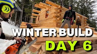 Day 6  Extreme Log Cabin Winter Build  Porch TNG [upl. by Kcirdehs974]