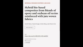 Hybrid biobased composites from blends of epoxy and soybean oil resins reinforced wi  RTCLTV [upl. by Nodnerb410]