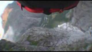 Base jump wing suit Norway 2007 cliff skimming first person [upl. by Alded]