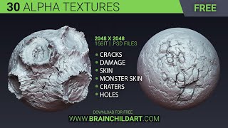 FREE  30 alpha textures  Cracks Damage Monster Skin Craters ZBRUSH BLENDER amp SUBSTANCE [upl. by Rutra]