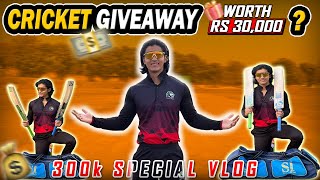 BIGGEST CRICKET GIVEAWAY WORTH RS 30000😍  300K SPECIAL VLOG🔥 8454 IN TOURNAMENT MATCH [upl. by Jezreel]