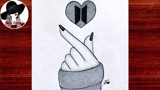 Korean Tumblr Heart Drawing  Easy BTS Drawing  BTS Army Drawing [upl. by Airt]