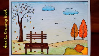 Autumn Season Drawing  Easy and Simple Autumn Season Drawing  Type of Seasons Drawing  Scenery [upl. by Akined213]