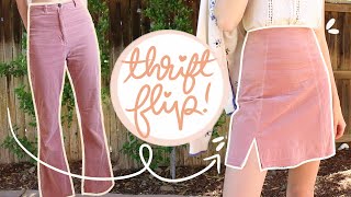 Thrift Flip  Turning Pants Into a Mini Skirt Super Easy amp Beginner Friendly DIY [upl. by Ailisec]