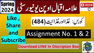 AIOU Code 484 Solved Assignment No1 amp 2 Spring 2024  Subject Food and Nutrition  BABCom [upl. by Peper]