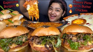 MOST EXPENSIVE LOUIS BURGERS amp CHEESY VOLCANO PIZZA WITH CREAMY BUTTER CHICKEN amp CHICKEN VADA PAV [upl. by Rakabuba]