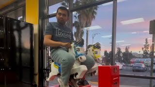 Me riding 1980’s or 1990’s 2 mini horse kiddie ride part 2 Eletech ridegiddy up horsey [upl. by Vladi12]