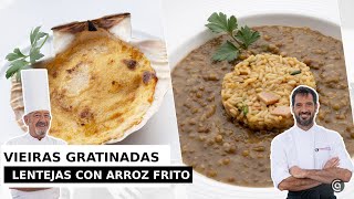 VIEIRAS GRATINADAS al horno  LENTEJAS con ARROZ frito  Karlos Arguiñano [upl. by Arral]