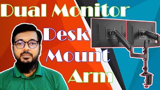 Monitor Desk Mount Arm  Dual  Review  HUANUO  Tech Schools [upl. by Annaynek]