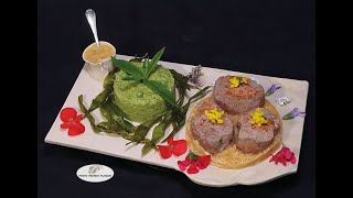 Médaillons de filet mignon et sauce au miel de colza purée et chips de petits pois [upl. by Feil]