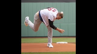 Gronk spike Rob Gronkowskis iconic first pitch at Red Sox game [upl. by Belldas]