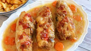 MUSLOS DE POLLO RELLENOS en salsa Receta fácil y espectacular [upl. by Eitsim713]