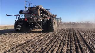 Pulling big drill with John Deere 9570RX 4wd tractor in Saskatchewan [upl. by Schacker]