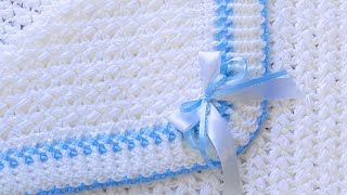 Easy Crochet Baby Blanket with Beautiful Border  Bean stitch pattern  Beginner friendly Tutorial [upl. by Ecal]