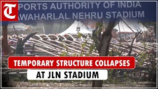 8 injured after temporary structure installed at Jawaharlal Nehru Stadium collapses in Delhi [upl. by Kcirdde922]