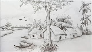 How to draw Scenery  Landscape by pencil sketch step by step [upl. by Jessie171]