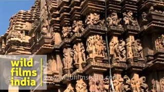 Intricate carvings on the walls of Khajuraho Temple  Madhya Pradesh [upl. by Werna]