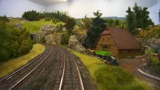 Cab ride on a model railroad layout with hidden railway station in HO scale [upl. by Cummings745]