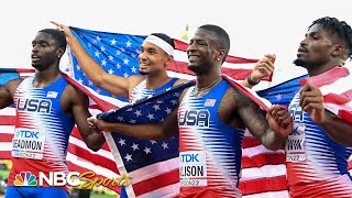 US men crush 4x400m relay breaking alltime world championship medals record  NBC Sports [upl. by Ostler]