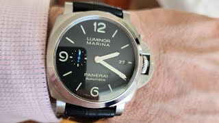 Panerai Luminor Marina 44mm brushed steel strap Alligator Semimat Black Oysterglove Black [upl. by Pettit83]