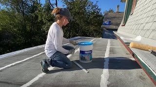 100 Silicone White Roof Coating on a Modified Bitumen Roof ​⁠ [upl. by Atinrahc]