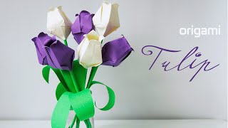 🌷 Origami Tulip 🌷  Easy way to make a Tulip flower [upl. by Urbano]