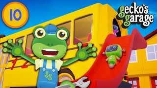 Geckos Bus SUPER SLIDE  Geckos Garage  Trucks For Children  Educational Videos For Toddlers [upl. by Rawley]