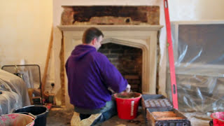 How to install a Limestone fireplace mantel and wood burning stove [upl. by Nodal982]