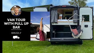 Pull up bar and hammock on a van Mobile gym offgrid RelayPromaster van tour  Vanlife Conversions [upl. by Atirehs]