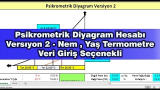 Psikrometrik Diyagram Hesabı Versıyon 2  Nem  Yaş Termometre Veri Giriş Seçenekli [upl. by Yager]