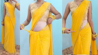 Daily wear chiffon saree draping perfectly easy tricks for beginners  how to wear chiffon saree [upl. by Irv288]