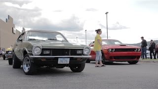 1972 Ford Maverick vs 2015 Challenger Hellcat at 2015 Duluth Drag Races [upl. by Eenobe324]